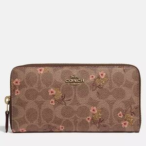 Coach Prairie Floral Accordion Zip Wallet With Red Leather Interior